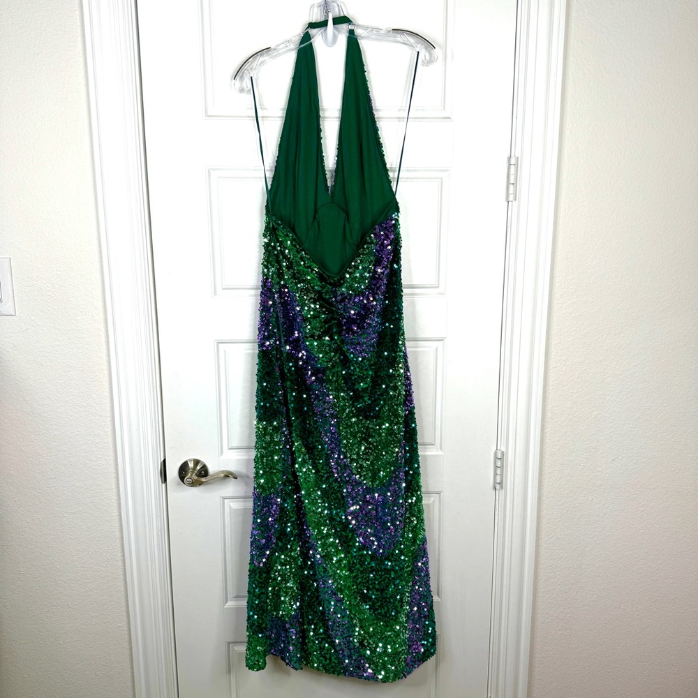 FREE PEOPLE Glitter & Gold Halter Sequin Midi Dress NEW Size S Green - Picture 10 of 15